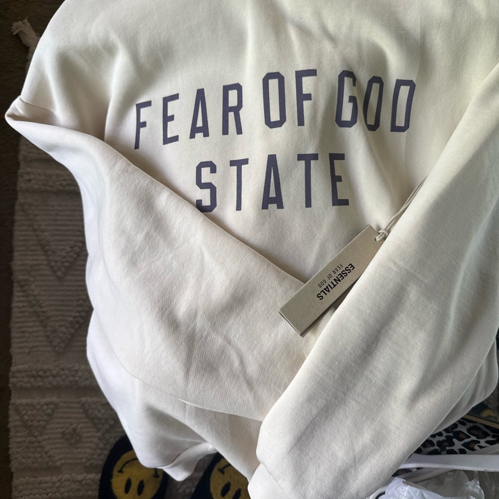 Essentials Cream Hoodie with Bold Text